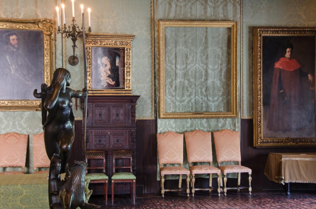 Picture provided by the FBI showing the empty frames of missing paintings after the theft at the Isabella Stewart Gardner Museum